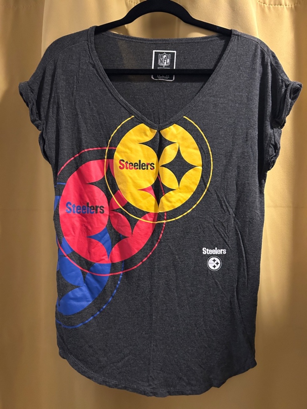NFL Pittsburgh Steelers Charcoal Tee with Yellow, Red, Blue